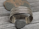 Vintage Navajo Signed Tahe Sterling Silver Wide Cuff Bracelet