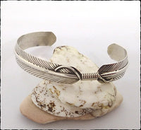 ***SOLD***Navajo Sterling Silver Feather Cuff Bracelet Artist Signed - SaltyCwgrl Creations