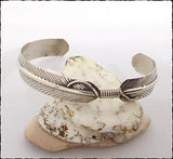 ***SOLD***Navajo Sterling Silver Feather Cuff Bracelet Artist Signed - SaltyCwgrl Creations