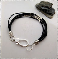 Boho Silver & Leather Layered Bracelet - SaltyCwgrl Creations