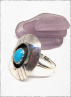 Vintage Navajo Turquoise & Silver Shadowbox Ring - SaltyCwgrl Creations