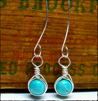 Turquoise Howlite Herringbone Wire Wrap Earrings - SaltyCwgrl Creations