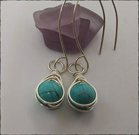 Turquoise Howlite Herringbone Wire Wrap Earrings - SaltyCwgrl Creations