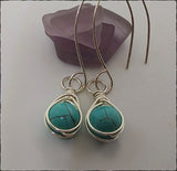 Turquoise Howlite Herringbone Wire Wrap Earrings - SaltyCwgrl Creations
