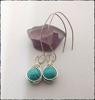 Turquoise Howlite Herringbone Wire Wrap Earrings - SaltyCwgrl Creations