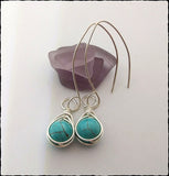 Turquoise Howlite Herringbone Wire Wrap Earrings - SaltyCwgrl Creations