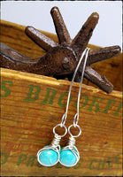 Turquoise Howlite Herringbone Wire Wrap Earrings - SaltyCwgrl Creations