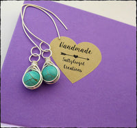 Turquoise Howlite Herringbone Wire Wrap Earrings - SaltyCwgrl Creations