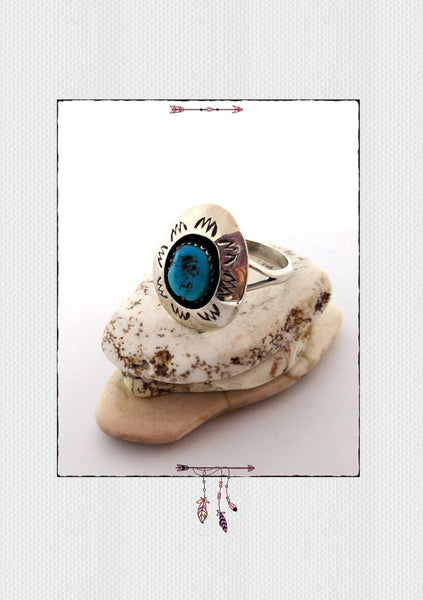 Vintage Navajo Turquoise Sterling Shadowbox Ring - SaltyCwgrl Creations