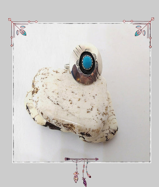 Vintage Navajo Turquoise & Silver Shadowbox Ring - SaltyCwgrl Creations