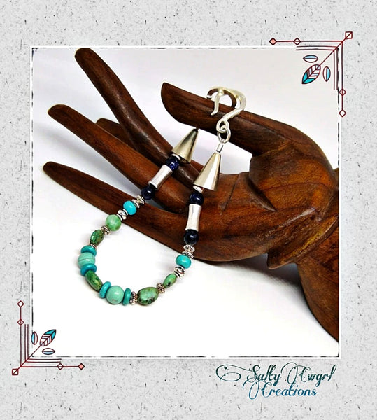 Handmade Southwest Mixed Turquoise & Silver Bracelet - SaltyCwgrl Creations