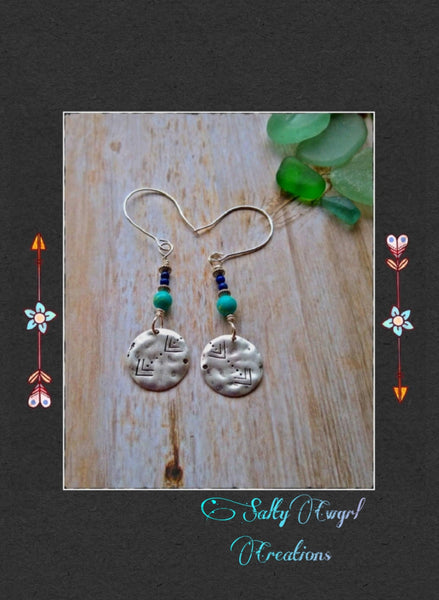 Aztec Coin, Impression Jasper & Lapis Lazuli Earrings - SaltyCwgrl Creations