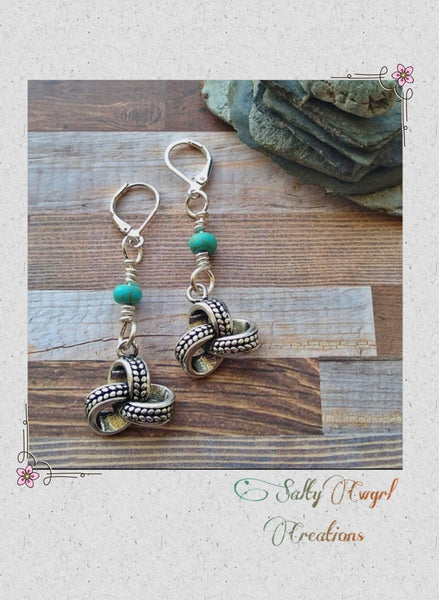 Antiqued Silver Lucky Knots & Magnesite Gemstone Earrings - SaltyCwgrl Creations