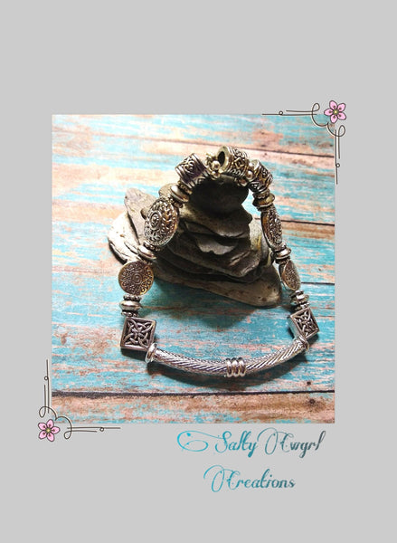 Bali Style Silver Boho Stretch Bracelet - SaltyCwgrl Creations