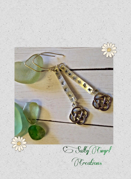 Silver Celtic Hand Stamped Bar Earrings - SaltyCwgrl Creations