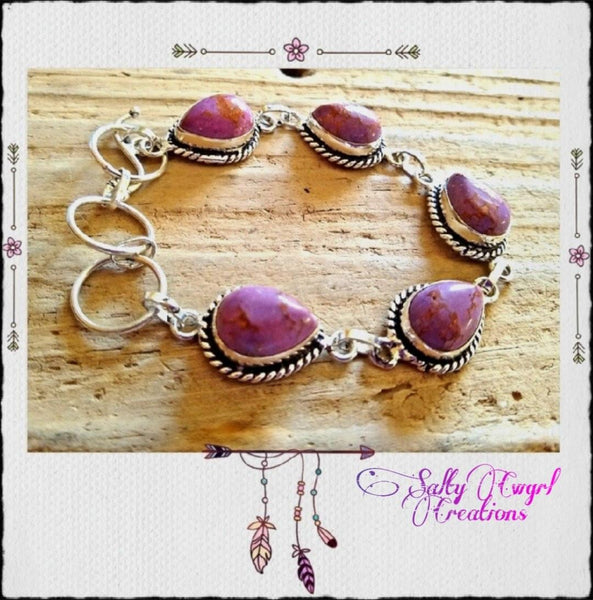 Boho Purple Jasper Gemstone & Silver Bracelet - SaltyCwgrl Creations