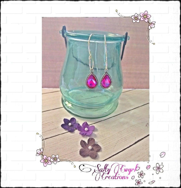 Drops of Jupiter Fuscia Teardrop Earrings - SaltyCwgrl Creations