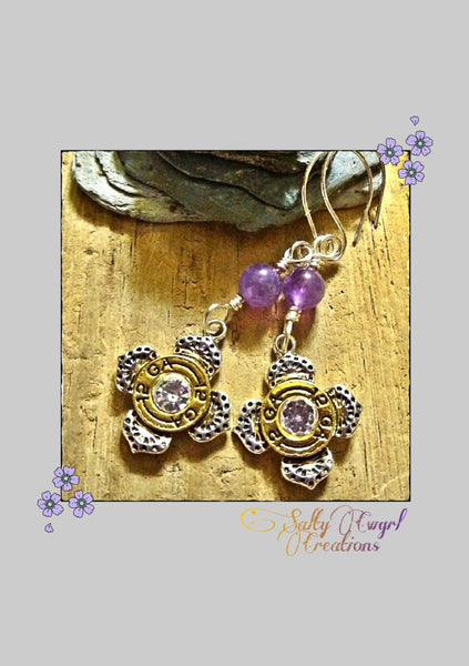 Cowgirl 12 Gauge Shell & Amethyst Earrings - SaltyCwgrl Creations