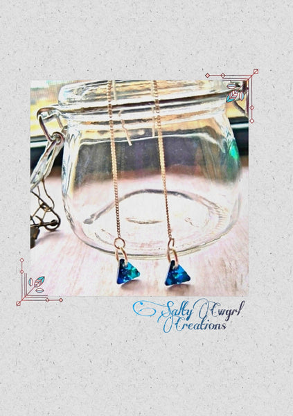 Swarovski Bermuda Blue Chrystal Sterling Silver Threader Earrings - SaltyCwgrl Creations
