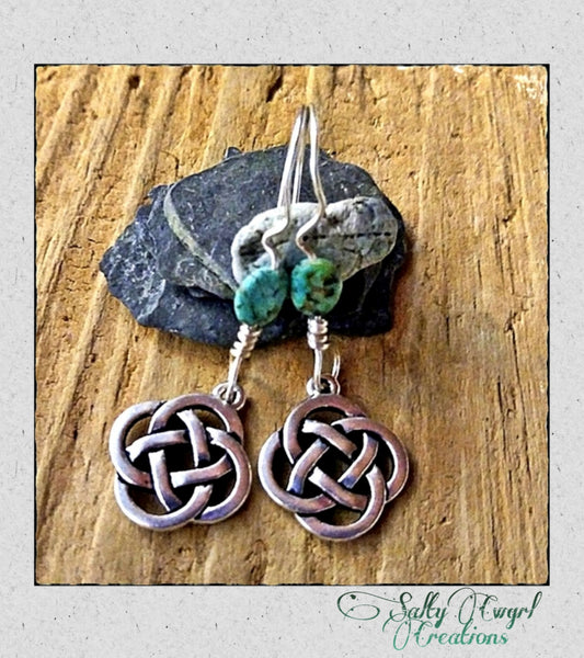 Antique Silver Celtic Knot & African Turquoise Earrings - SaltyCwgrl Creations