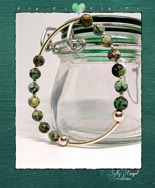 African Turquoise &Sterling Tube Bracelet - SaltyCwgrl Creations