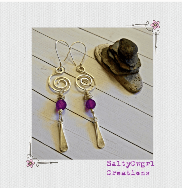 **SOLD**Artisan Hand Forged Sterling Silver and Agate Earrings - SaltyCwgrl Creations