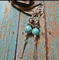 Turquoise & Black Howlite Silver Paddle Earrings - SaltyCwgrl Creations