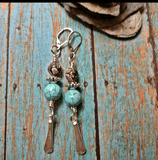 Turquoise & Black Howlite Silver Paddle Earrings - SaltyCwgrl Creations