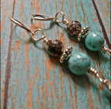 Turquoise & Black Howlite Silver Paddle Earrings - SaltyCwgrl Creations