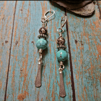 Turquoise & Black Howlite Silver Paddle Earrings - SaltyCwgrl Creations