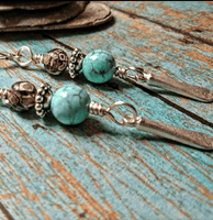 Turquoise & Black Howlite Silver Paddle Earrings - SaltyCwgrl Creations