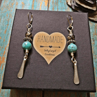 Turquoise & Black Howlite Silver Paddle Earrings - SaltyCwgrl Creations