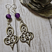 Silver Celtic Knot & Purple Banded Agate Earrings - SaltyCwgrl Creations