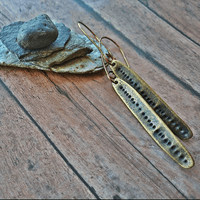 Rustic Antique Brass Stippled Leaf Earrings - SaltyCwgrl Creations