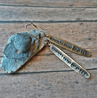 Rustic Antique Brass Stippled Leaf Earrings - SaltyCwgrl Creations