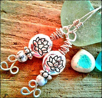 Silver Lotus Flower & White Howlite Wire Wrap Earrings - SaltyCwgrl Creations