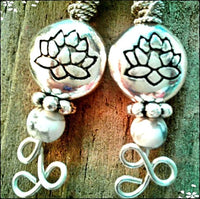 Silver Lotus Flower & White Howlite Wire Wrap Earrings - SaltyCwgrl Creations