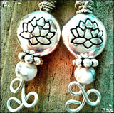 Silver Lotus Flower & White Howlite Wire Wrap Earrings - SaltyCwgrl Creations