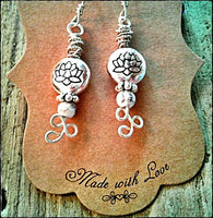 Silver Lotus Flower & White Howlite Wire Wrap Earrings - SaltyCwgrl Creations