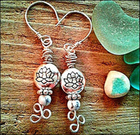 Silver Lotus Flower & White Howlite Wire Wrap Earrings - SaltyCwgrl Creations