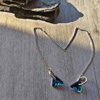 Swarovski Bermuda Blue Chrystal Sterling Silver Threader Earrings - SaltyCwgrl Creations
