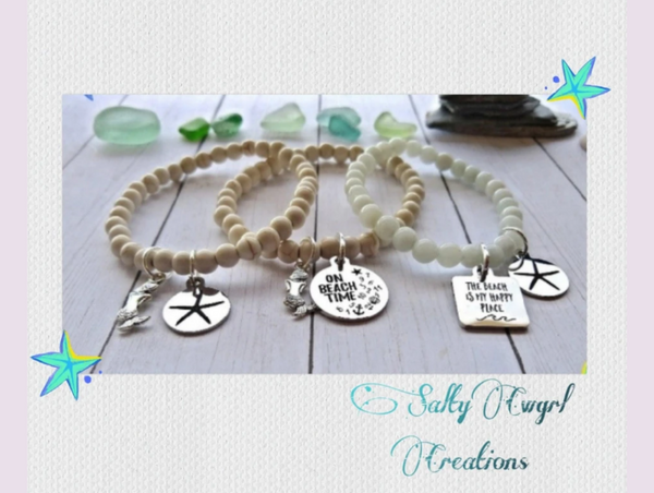 I Love The Beach Stretchy Charm Bracelets - SaltyCwgrl Creations