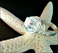 Artisan Handmade Swarovski Crystal and Silver Wire Wrap Ring - SaltyCwgrl Creations