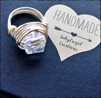 Artisan Handmade Swarovski Crystal and Silver Wire Wrap Ring - SaltyCwgrl Creations