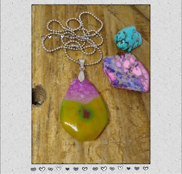 Colorful Geode Druzy Agate Pendant Necklace - SaltyCwgrl Creations