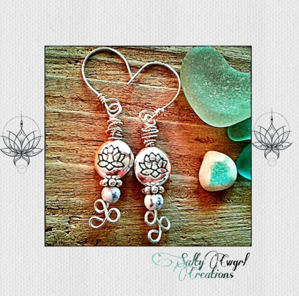 Silver Lotus Flower & White Howlite Wire Wrap Earrings - SaltyCwgrl Creations